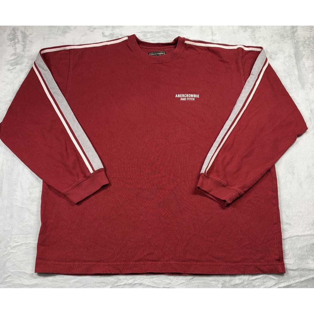 Vintage Abercrombie & Fitch XL Red Striped Sweatshirt Y2K 100% Cotton